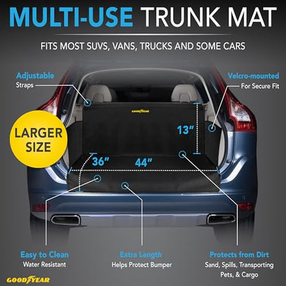 GOODYEAR Water Resistant SUV Cargo Cover Heavy-Duty Trunk Protector for Dogs, Durable Liner with Side Walls, Pet Mat, Large Size - size: 44" X 36"