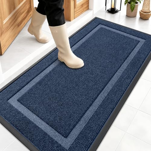 OLANLY Front Door Mat Indoor Outdoor Entrance, Waterproof All-Season, All-Weather Doormat, Sturdy Natural Rubber, Fade Resistant, Low Profile, Easy Clean Patio Porch Entryway Mat, 47x23, Blue - color: Blue, size: 47" x 23"