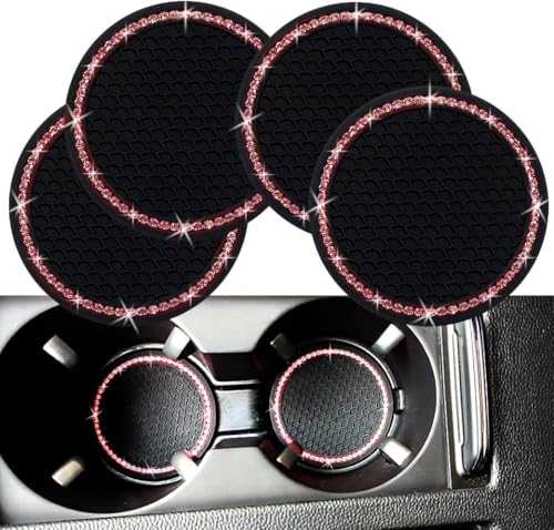 Bling Car Cup Coaster, 2.75 Inch Anti Slip Shockproof Embedded Drink Mat, Dustproof Automotive Interior Accessories Mat, Universal for Vehicles, Trucks, RVs and More (Pink Crystal 4 PCS) - color: Pink Crystal