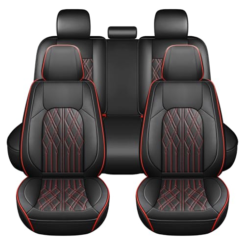 Huidasource Car Seat Covers Full Set, Leather Seat Cover Universal Fit for Most Cars Sedans SUVs Trucks, Airbag Compatible, Cup Holder Access, Easy Install, Wipes Clean, Wear-Resistant, Black&Red - color: A-Black&Red, size: 5pcs Full Set