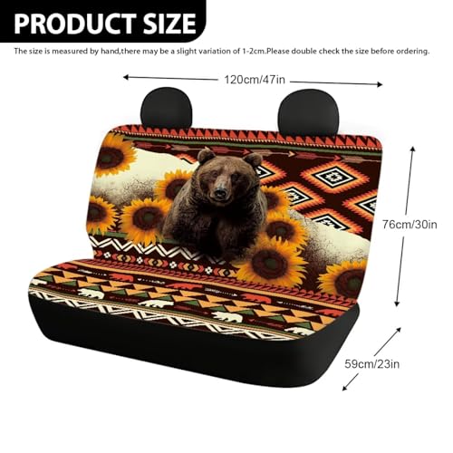 WELLFLYHOM Aztec Bear Car Seat Cover Rear Bench Seat Covers for Truck SUV Sunflower Universal Fit Car Accessories Brown Tribal Auto Bench Seat Cover - color: Aztec Bear