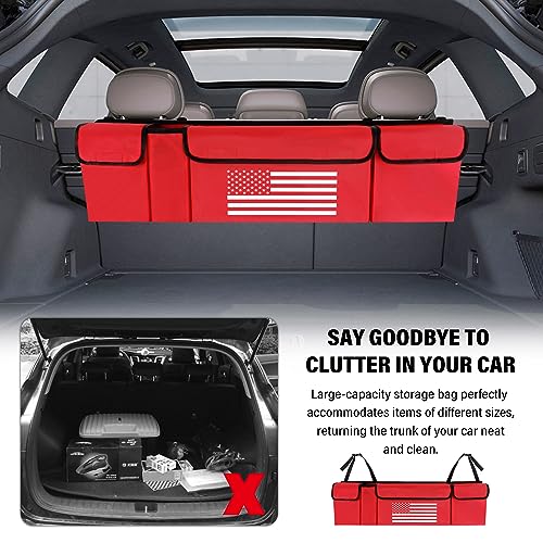 Turcee Car Trunk Organizer,Large Capacity Car Storage Organizer with US Flag Design,Hanging Foldable Car Organizers and Storage Car Interior Accessories (Red) - color: Red