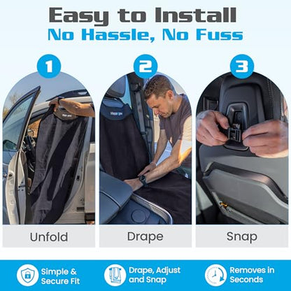 Happeseat Waterproof Car Seat Cover & Protector – Universal Fit Car Seat Towel Cover – Non-Slip Backing, Easy Install & Storage, Machine Washable, Fits Front & Back, Black