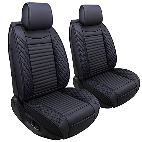 Aierxuan Front Car Seat Covers Waterproof Leather Universal for Chevy Acura Lexus Jetta Tiguan Jeep Wrangler Liberty Cherokee Mitsubishi Outlander Kia Hyundai Accent Audi (2 Pcs Front/Black) - color: 2 PCS Front/Black