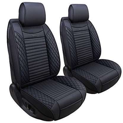 Aierxuan Front Car Seat Covers Waterproof Leather Universal for Chevy Acura Lexus Jetta Tiguan Jeep Wrangler Liberty Cherokee Mitsubishi Outlander Kia Hyundai Accent Audi (2 Pcs Front/Black) - color: 2 PCS Front/Black