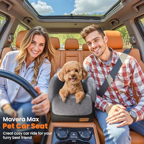 Portable Small Dog Seat for Car, Luxury Center Console Dog Car Seat Booster with Safety Tethers, Anti-Collapse Pet Travel Carseat for SUV, Truck (Black/Grey)