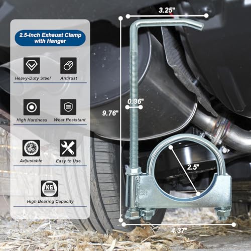 2.5-Inch Universal Exhaust Clamp with Hanger, 4Pcs Muffler Hanger Exhaust Hanger for 2.5 Inch Exhaust Pipes - size: 2.5 Inch-4 PACK