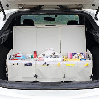 AOKJOY Car Trunk Organizer with Lid Storage Collapsible Multi Compartment Adjustable Straps for SUV, Truck, Sedan(Beige) XL - color: Beige