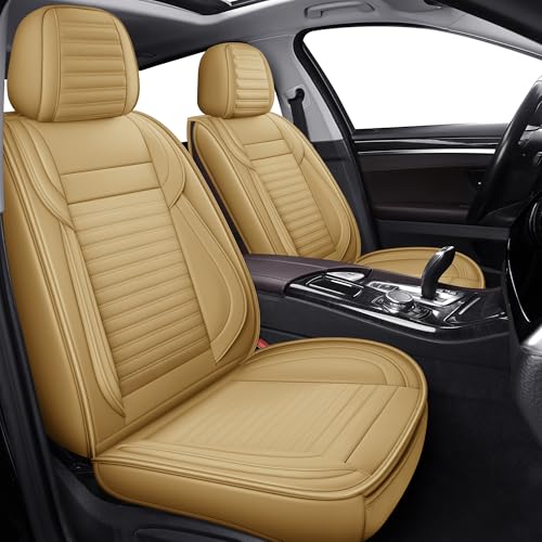 Full Set Car Seat Covers, Faux Nappa Leather, Airbag Compatible and Waterproof Protectors for Sedans SUVs, Breathable Interior for Active Families, Pets, and Commuters (5 Seats, Beige) - color: Beige, size: Full set