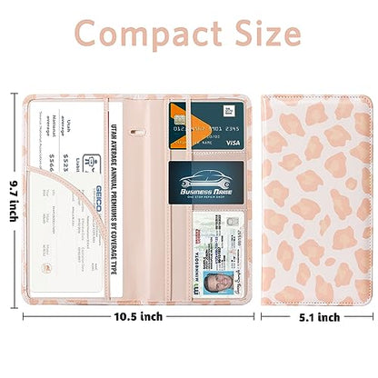 CoBak Car Registration and Insurance Holder - Vehicle Glove Box Car Organizer,Auto Truck Comparment Accessories Case with Magnetic Closure for Driver License,Cards - color: L-Leopard Pink