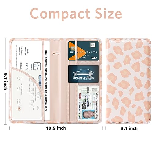 CoBak Car Registration and Insurance Holder - Vehicle Glove Box Car Organizer,Auto Truck Comparment Accessories Case with Magnetic Closure for Driver License,Cards - color: L-Leopard Pink