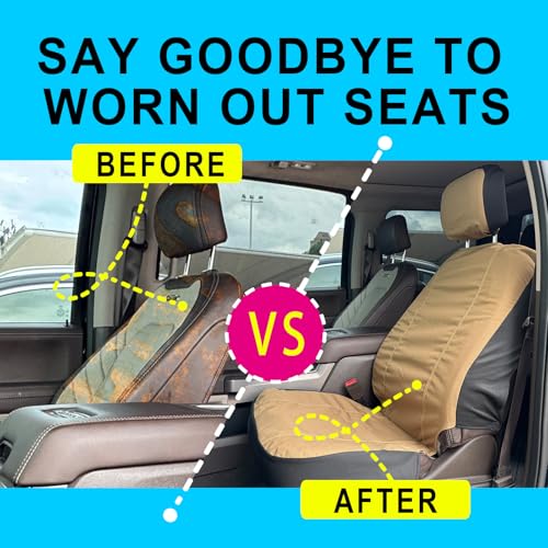Universal Nylon Canvas Fitted Bucket Seat Cover, Cut-Resistant & Waterproof Front Seat Protector for Trucks (Brown) - color: Brown