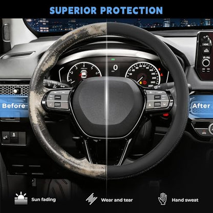 Steering Wheel Cover for Honda CRV Accord Civic HRV Pilot Odyssey Passport, Standard Size 14.5-15", Carbon Fiber Black