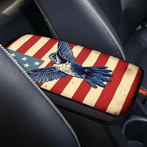 Car Center Console Pad, Universal Waterproof Car Armrest Seat Box Cover, Car Interior Accessories for Most Vehicle SUV Truck Vintage American Flag Hummingbird Car Armrest Pad - color: vintage american flag hummingbird