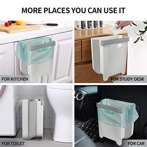 Hanging Collapsible Trash Can - 9L Wall Mounted Foldable Waste Bin for Kitchen Cabinet Door - Quickly Clean Counter, Sink, Bathroom - RV, Car, Camping Folding Garbage Basket (White) - color: White