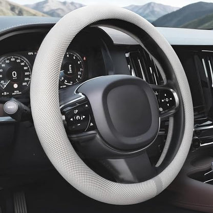 Universal 15 Inch Steering Wheel Cover for Cooling, Non-Slip Breathable Cooling Car Steering Wheel Cover with Upgraded Silicone Inner Ring for Round/D Shape, Warm in Winter Cool in Summer, White Gray - color: Silver Gray