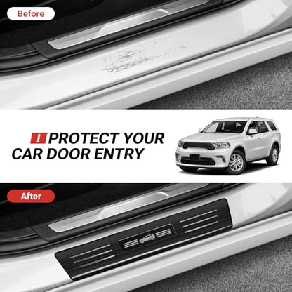 Hellet 4PCS Car Door Sill Protector for Dodge 2016-2020 2023 2024 2025 2026 Durango Accessories Stainless Steel Material Black Brushed Door Entry Guards