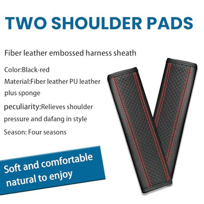 Car Seat Belt Pads, 2 Pack Fiber Leather Seatbelt Shoulder Strap Covers, More Comfort Driving & Protect Your Neck, Universal Safety Strap Cover for Auto SUV Truck Airplane Backpack (Black/Red) - color: Style2-Black/Red