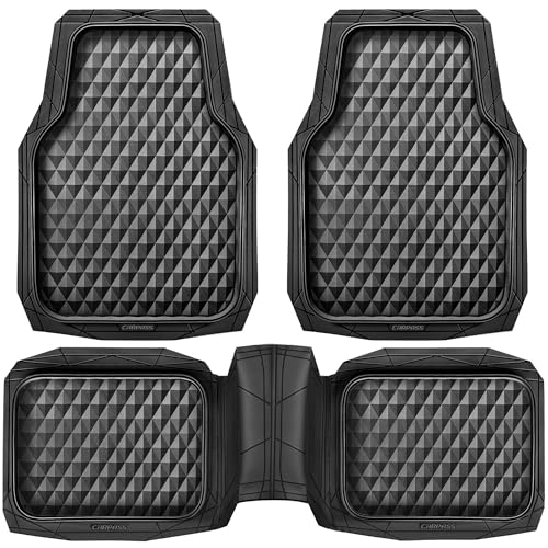 CAR PASS Heavy Duty Rubber Car Mats, Deep Dish All-Weather Floor Mat for Car Full Set Durable Anti-Slip 3D Rhombus Waterproof Trim to Fit Liner Universal Fit Automotive,Sedan,SUV,Truck, 3 Piece Black - color: black