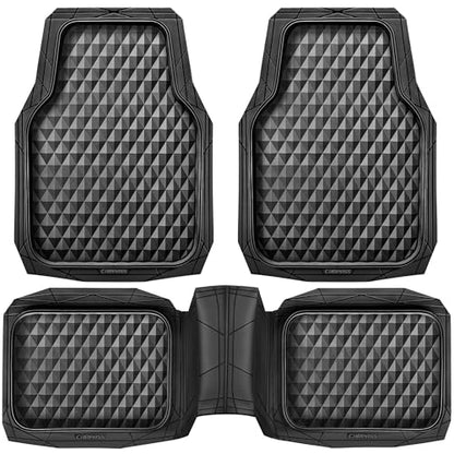 CAR PASS Heavy Duty Rubber Car Mats, Deep Dish All-Weather Floor Mat for Car Full Set Durable Anti-Slip 3D Rhombus Waterproof Trim to Fit Liner Universal Fit Automotive,Sedan,SUV,Truck, 3 Piece Black - color: black