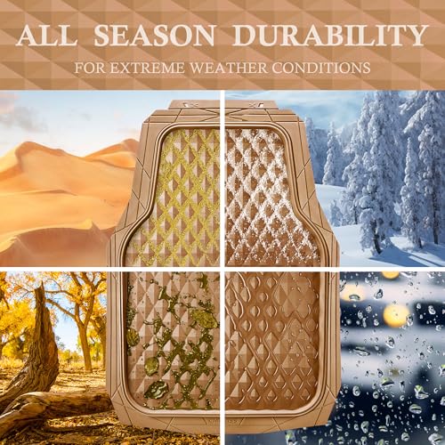 CAR PASS Heavy Duty Rubber Car Mats, Deep Dish All-Weather Floor Mat for Car Full Set Durable Anti-Slip 3D Rhombus Waterproof Trim to Fit Liner Universal Fit Automotive,Sedan,SUV,Truck, 3 Piece Beige - color: light beige