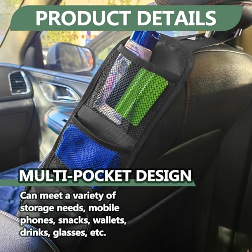 2 PCS Car Seat Side Organizer, Multifunctional Stuff Holder with Mesh Net Pocket, Auto Seat Storage Hanging Bag For Cars, SUVs, Trucks. Can Hold Mobile Phone, Wallet, Glasses (Black)