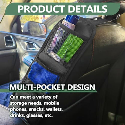 2 PCS Car Seat Side Organizer, Multifunctional Stuff Holder with Mesh Net Pocket, Auto Seat Storage Hanging Bag For Cars, SUVs, Trucks. Can Hold Mobile Phone, Wallet, Glasses (Black)