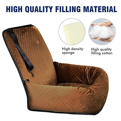 Dog Car Seat Pet Booster Seat Pet Travel Safety Car Seat,The Dog seat Made of Materials is Safe and Comfortable, and can be Disassembled for Easy Cleaning (Brown) - color: Brown