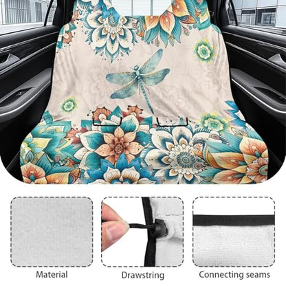 Boho Mandala Dragonfly Print Rear Bench Towel Seat Covers, Waterproof Auto Back Seat Cover Automotive Backseat Protector, Bench Cover for Cars for Kids Dogs - color: Boho Mandala Dragonfly