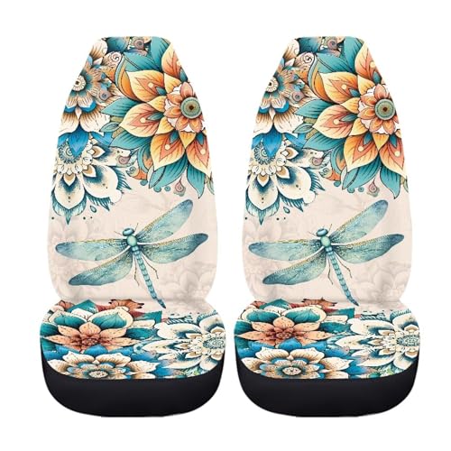 Boho Flower Print Car Front Seat Cover Dragonfly Auto Seat Cover Car Interior Accessories Anti Slip Car Seat Protector - color: Boho Flower Dragonfly