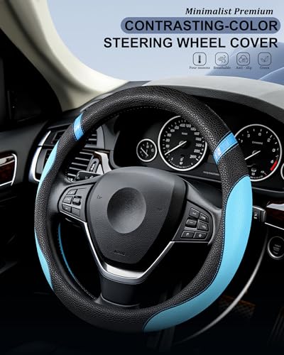 Universal Leather Steering Wheel Cover for Women Steering Wheel Cover for Car 15 inch (Blue) - color: Blue