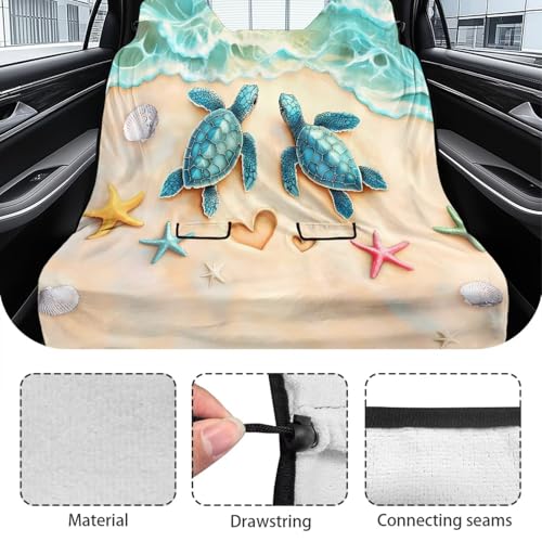 Beach Turtle Starfish Seashell Heart Print Rear Bench Car Seat Cover Towel Protector, Heavy Duty Universal Fit Automotive Backseat Protector for Cars SUVs Truck - color: Beach Turtle Starfish Seashell Heart