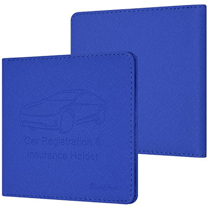 Car Insurance and Registration Holder, 5.5 x 5 Inch PU Leather Vehicle Glove Box Organizer Wallet Case for Insurance Card, Driver License, Paperwork - Blue - color: Blue