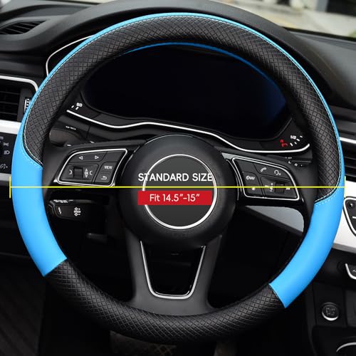 LABBYWAY Steering Wheel Cover, Universal Fit 15 Inch Microfiber Leather Car Wheel Protector, Anti-Slip, Blue - color: black&blue