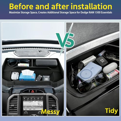 Dashboard Storage Tray Compatible with 2019–2026 Dodge RAM 1500, Center Console Dash Organizer for 12” & 14.4” Uconnect Screens, Non-Slip Console Organizer (Not for 8.4”)