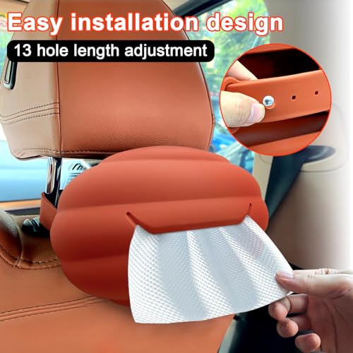 Car Tissue Holder, Silicone Tissue Box Napkin Holder with Adjustable Band,Universal Car Tissue Tube Organizer Perfect for Trucksr Armrest Box,Backseat Holder (Orange)