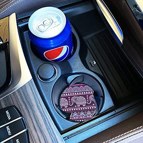 Small 2.56" Absorbent Car Coasters 2 Pack, Auto Cup Holder Accessories, Ceramic Coasters Absorb Spills to Keep Cupholders Clean (Purple Elephant) - color: Purple
