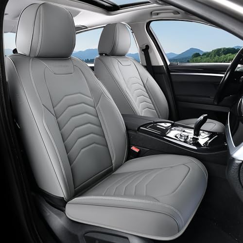 Coverado Car Seat Covers, Gray Front Seat Covers, 2 Pack Luxury Faux Leather Seat Covers for Cars, Waterproof Car Seat Protector Car Seat Cushion, Universal Automotive Seat Covers Fit for Most Cars - color: Gray(Line), size: Front