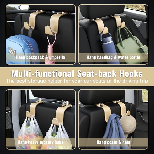 4-Pack Car Headrest Hooks Vehicle Storage Organizer for Purses Handbags Groceries Coats –Holds 55lbs 360° Rotating Simple Design Beige - color: L-Beige