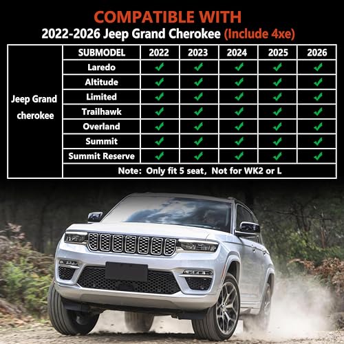 KARPAL Floor Mats for 2022-2025 2026 Jeep Grand Cherokee WL 5-Seat (Include 4xe, not for L), All Weather TPE Custom Fit Floor Liners Car Mats Accessories - style: 2022-2026 | For Jeep Grand Cherokee WL (Include 4XE) | 1st & 2nd Row