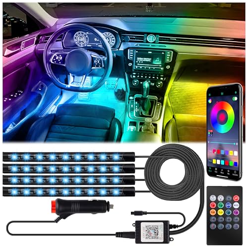 Car Interior Lights, 12V LED Strip Lights with Cigarette Lighter Adapter, Ambient Car Lighting Kit, App & Remote Control Music Sync Color Change Strip Lights for SUVs & Trucks (48LED Beads) - color: Cigarette Lighter Adapter(48LED Beads)