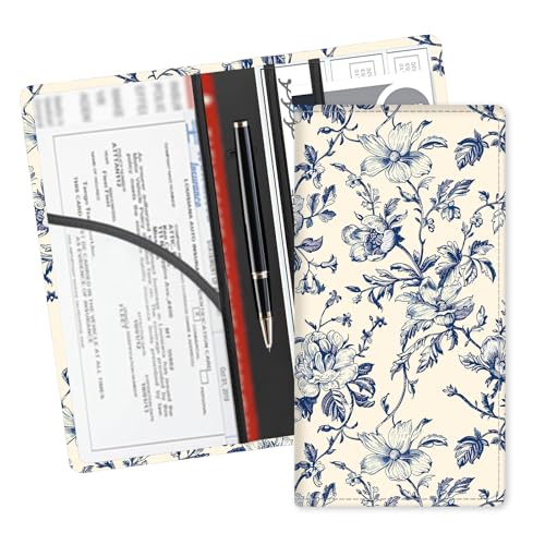Leather Car Registration and Insurance Card Holder, Cute Car Accessories Vehicle Glove Box Car Organizer for Documents, Cards, License Beautiful Boho Flowers - color: Beautiful Boho Flowers