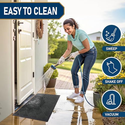 Smiry Front Door Mat Outside Entrance, Heavy Duty Outdoor Indoor Natural Rubber Doormat, Non Slip, Trap Dirt and Moisture, Easy Clean, Low Profile Patio Porch Entryway Mat, 59x20, Black