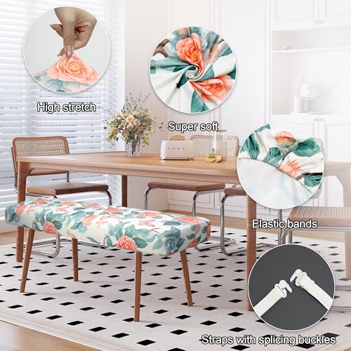 Stretch Bench Cover, Seat Cushion Protector, Washable Slipcover, Printed Rectangle Cover for Dining Room, Living Room, Kitchen - color: Camellia Butterfly
