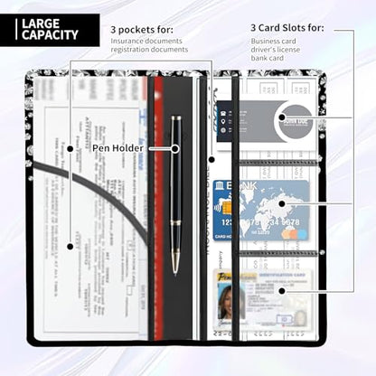 Leather Car Registration and Insurance Card Holder, Cute Car Accessories Vehicle Glove Box Car Organizer for Documents, Cards, License Luxury Diamond Pattern - color: Luxury Diamond Pattern
