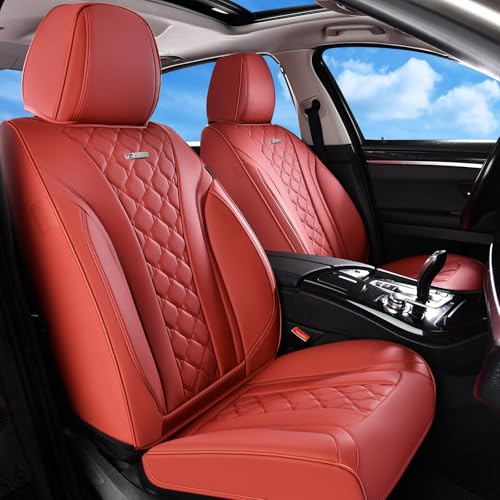 Coverado Car Seat Covers Front Seats, Red Seat Covers, Breathable Perforated Design, Luxurious Diamond Leather Car Seat Cover, 2 Pack Car Seat Protector Front Seat Cover Universal Fit Most Cars - color: 1-Red, size: Front