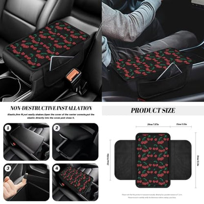 Wanyint Cherry Black Car Seat Covers Set - 14 Pcs, Includes Seat, Steering Wheel, Seat Belt, Trash Bin, Rear View Mirror, Armrest, Gear Shift Covers - color: Cherry Black