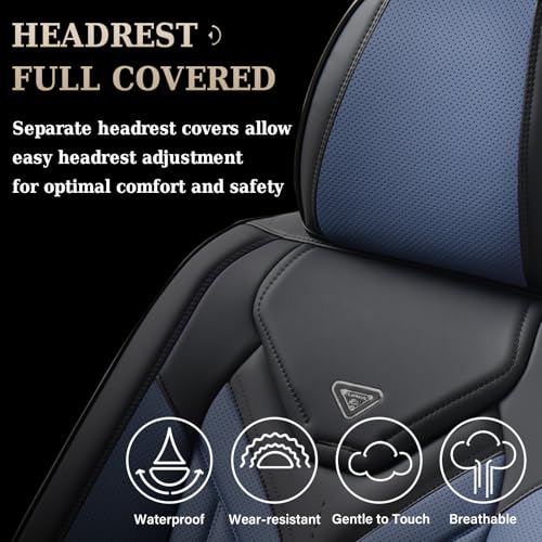 Coverado Seat Covers, Car Seat Covers Front Seats, Leather Seat Covers for Cars, Automotive Seat Covers Car Seat Protector Car Seat Cushion Universal Fit for Most Sedans SUV Pick-up Truck(Black&Blue)