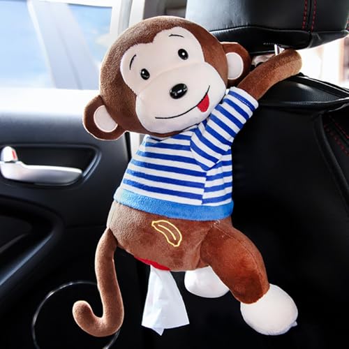 Plush Monkey Tissue Box Holder, Plush Pocket Tissue Cover for Car, Home, Office, Desk, Bathroom, Cute Decorative Soft Organizer (Brown Monkey) - color: Brown Monkey