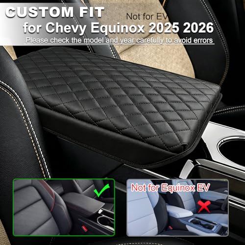 Center Console Cover Armrest Cover for 2025 2026 Chevy Equinox (Not for EV) LT/Activ/RS, Thickened PU Leather Car Armrest Box Cushion Pad Protector with Diamond Stitching, Interior Accessories - size: 2025 2026 Chevy Equinox (Not for EV)